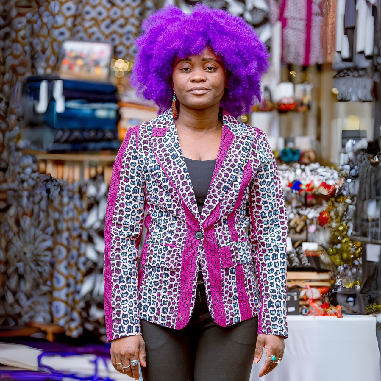 African Bold Kitenge Blazers In Purple – Suit Jackets for Women made in the Congo