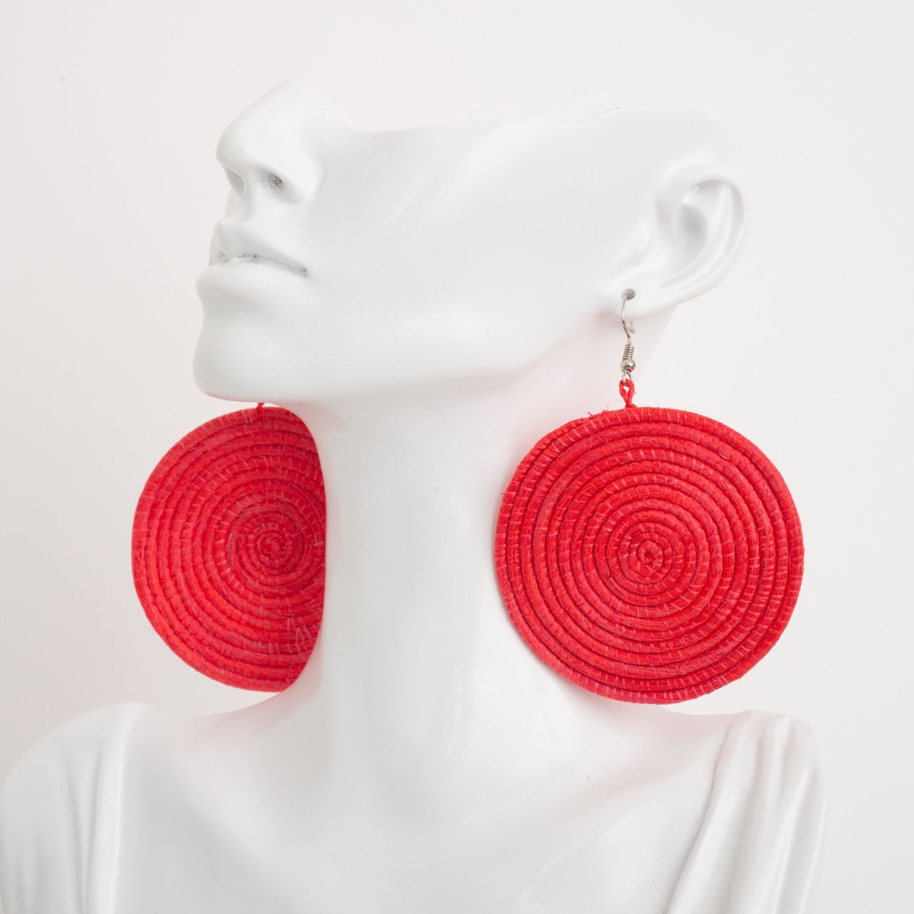 Africana Wooven Sisal Earrings in Bright Color Red