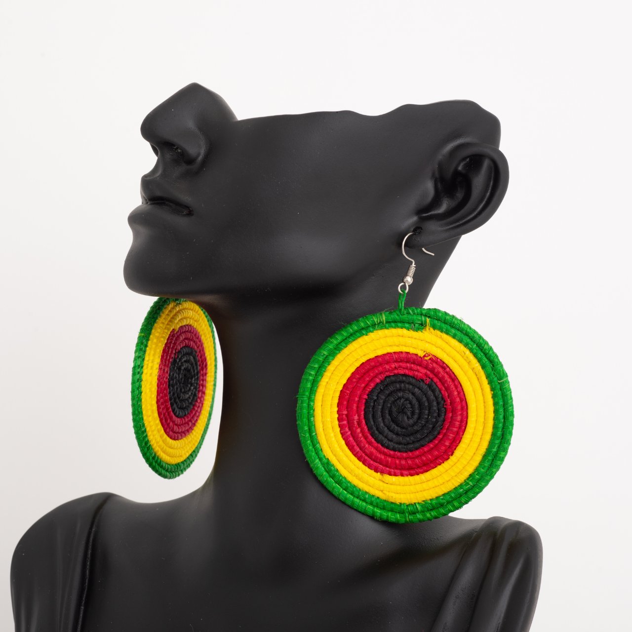 Africana Wooven Sisal Earrings in Bright Color Tri Color