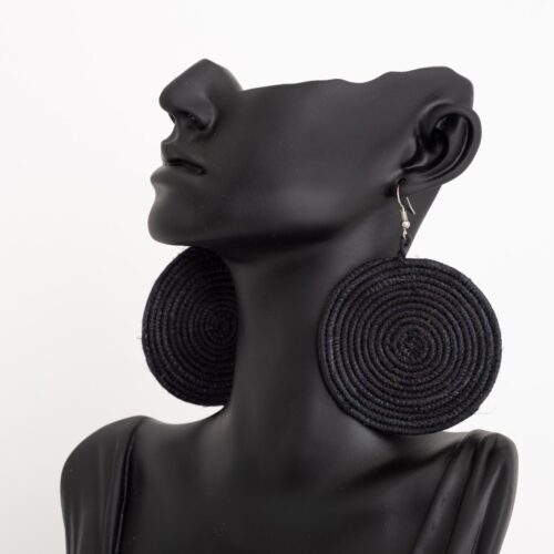 Africana Wooven Sisal Earrings in Neutral Color Black