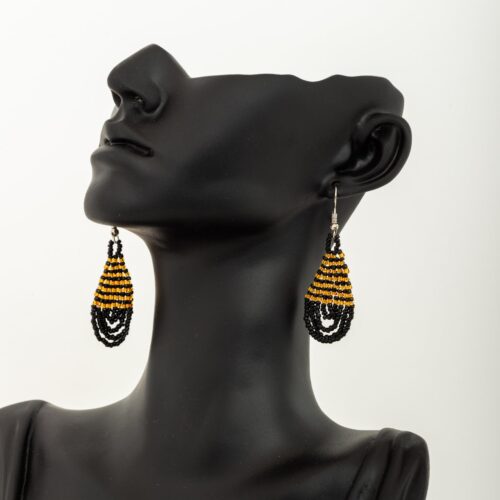 Black and Gold teardrop beaded earrings