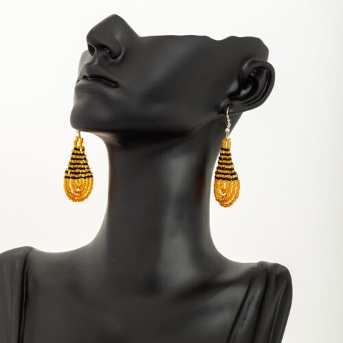Gold and Black teardrop beaded earrings
