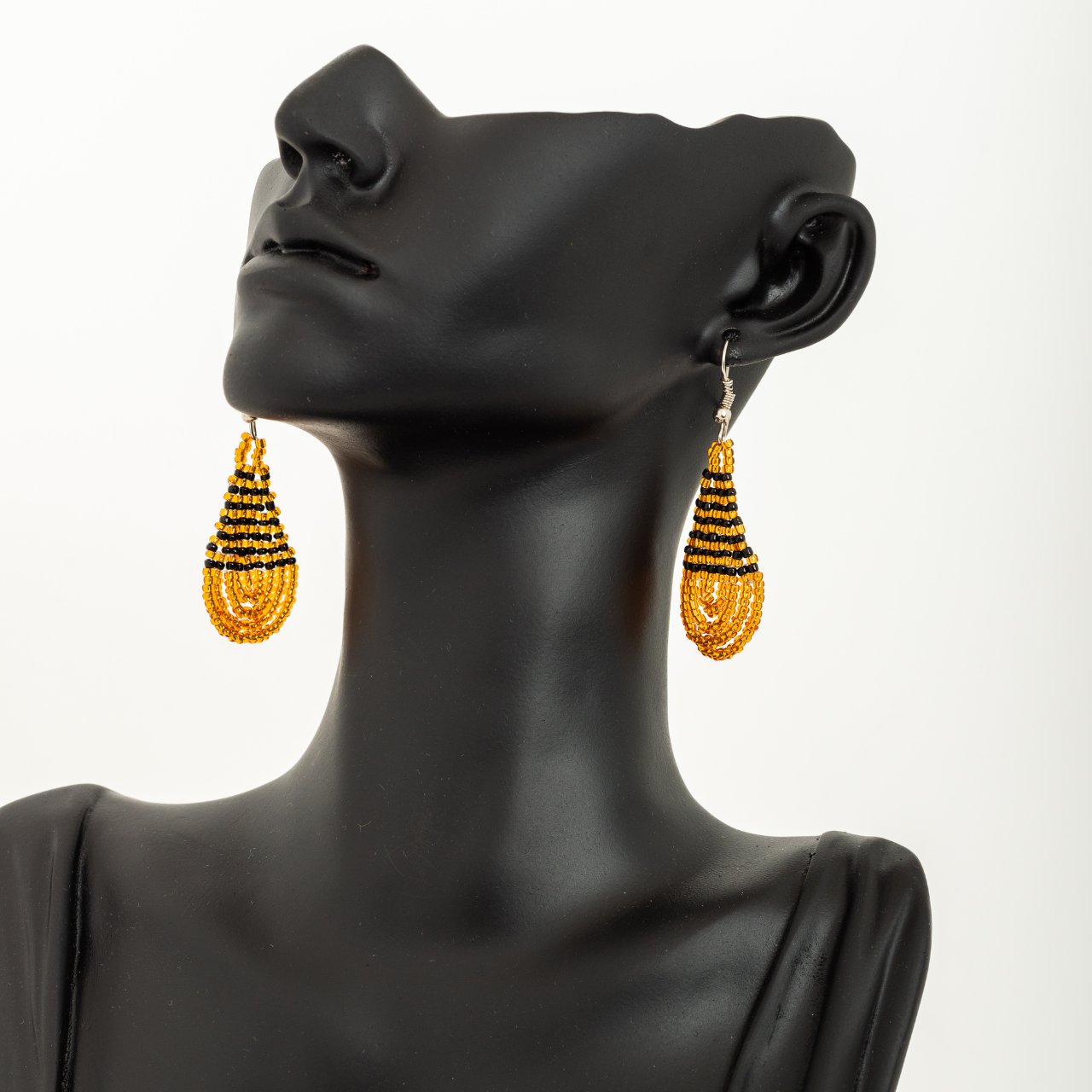 Gold and Black teardrop beaded earrings