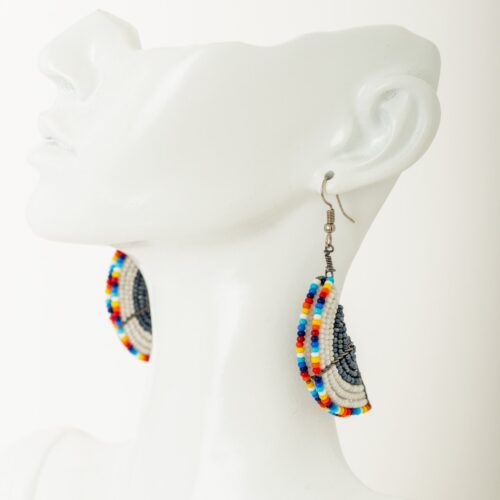 White and Rainbow half-moon beaded earrings