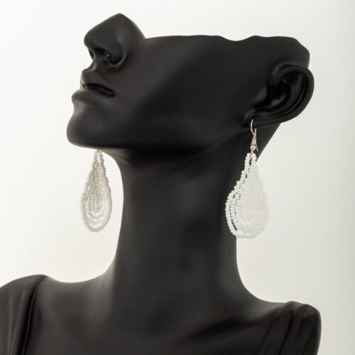 White teardrop beaded earrings