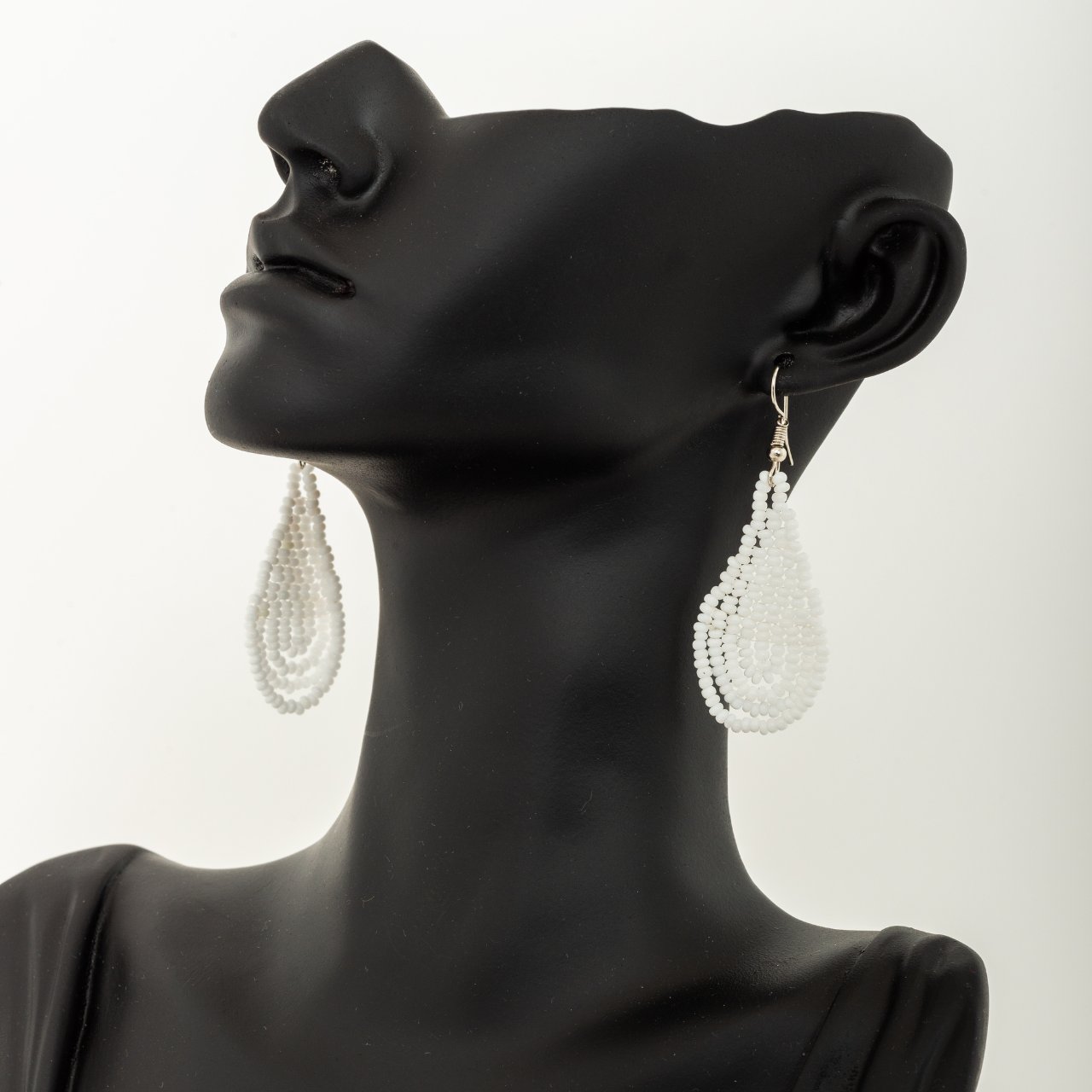 White teardrop beaded earrings