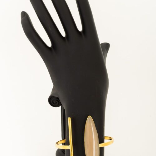 African Brass and Horn Cuff Bracelet Beige