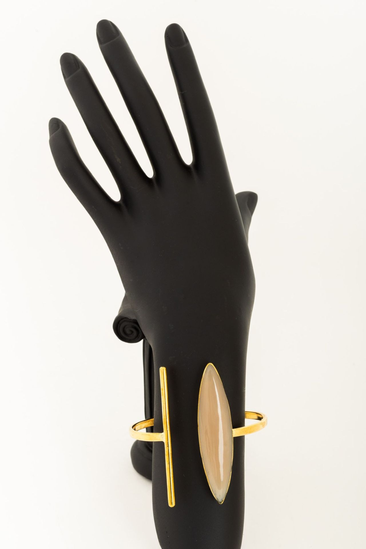 African Brass and Horn Cuff Bracelet Beige