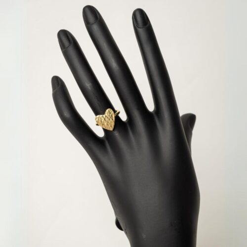 Brass Ring with Hammered Heart Base - Adjustable