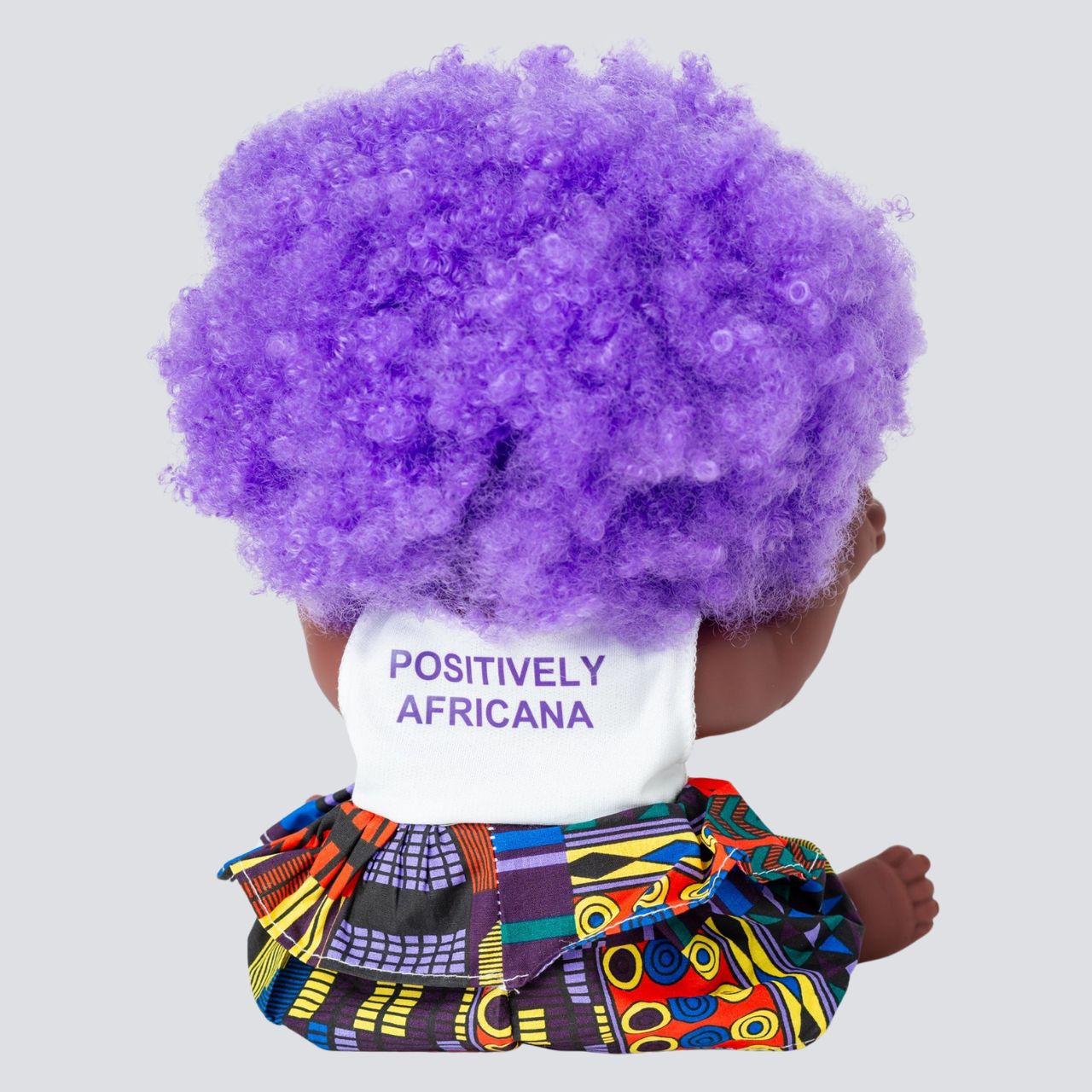The Aimee Doll in Purple Afro Hair Branded Dress - Dark Skin