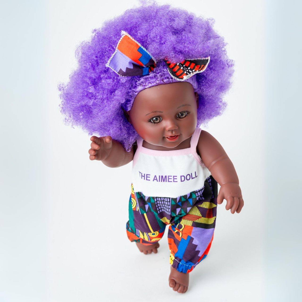 The Aimee Doll in Purple Afro Hair Branded Dress _ Dark Skin