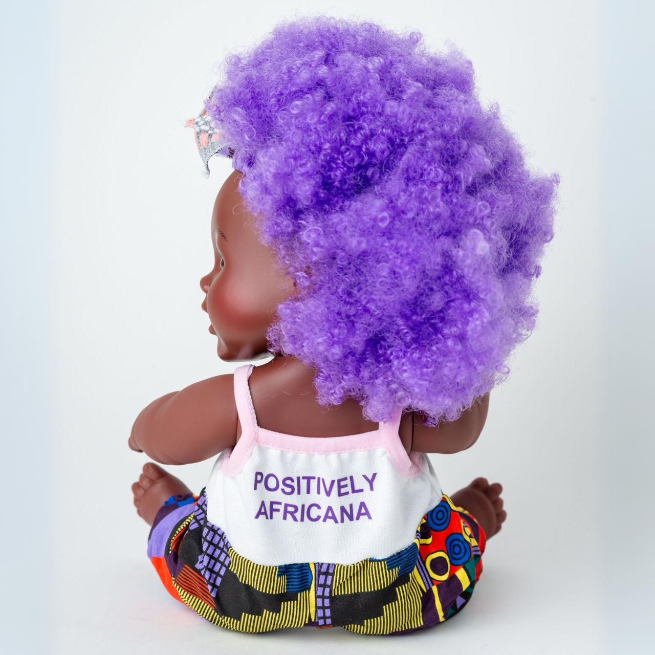 The Aimee Doll in Purple Afro Hair Branded Dress _ Dark Skin