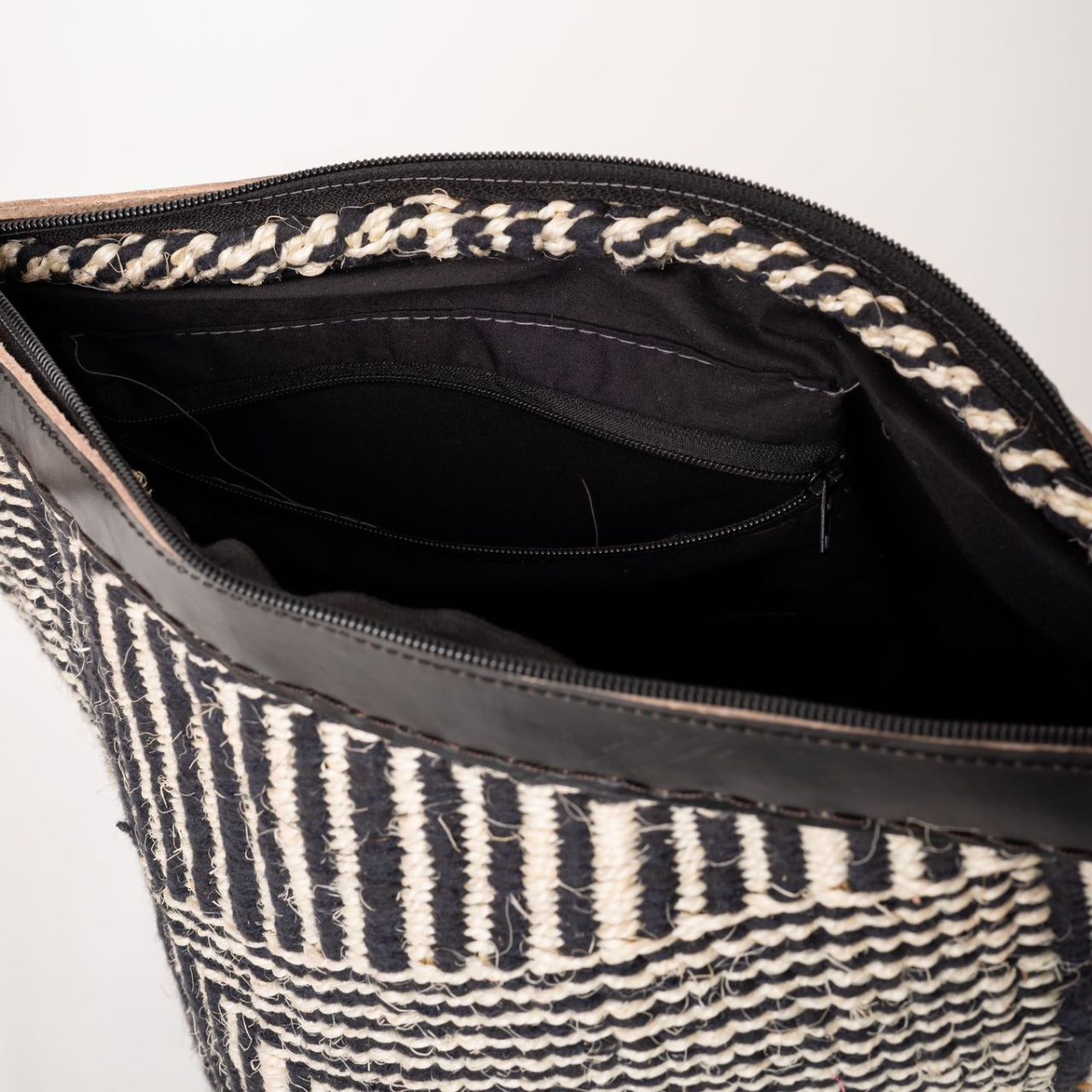 Zebra Black and White Sisal Bag inside