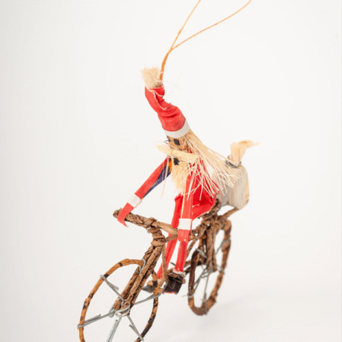 african santa on bicycle handmade christmas ornament