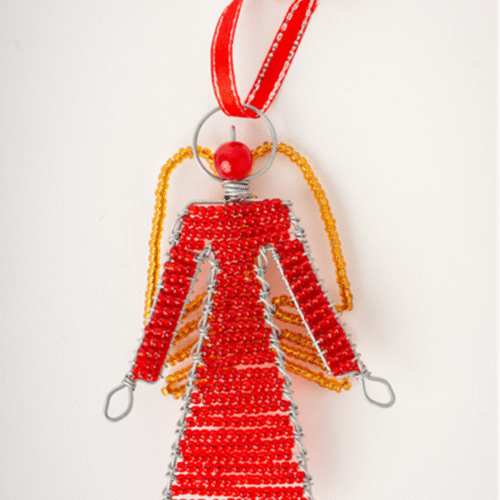 handcrafted african angel ornament red beadwork