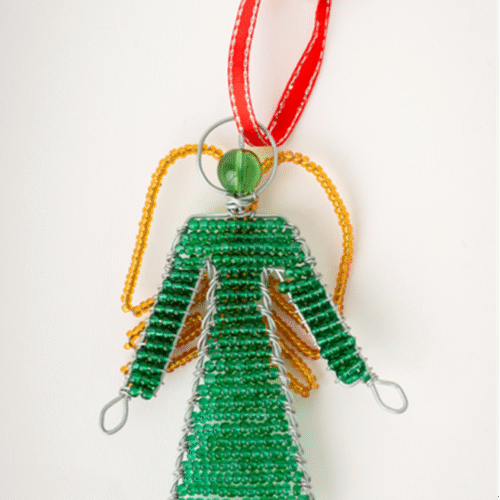 handcrafted african angel ornament green beadwork