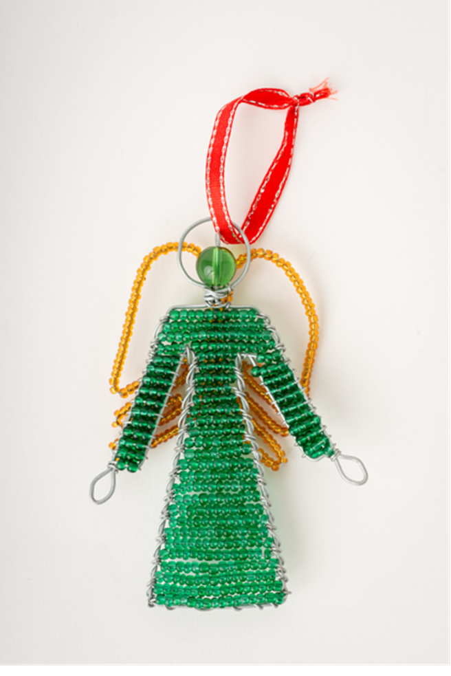 handcrafted african angel ornament green beadwork