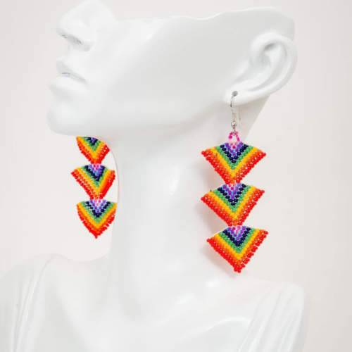 Rainbow Beaded Chevron Drop Earrings