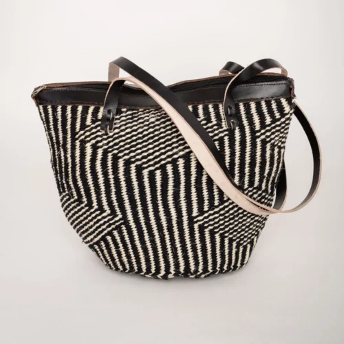 Natural Color Sisal Bag – Black and White Geometric (Tote Style with Zipper beautifully lined)