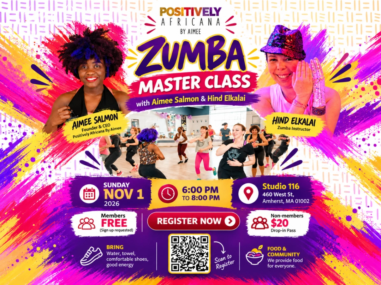 November 1 Zumba Master Class with Aimee Salmon and Hind Elkalai at Studio 116 in Amherst, MA